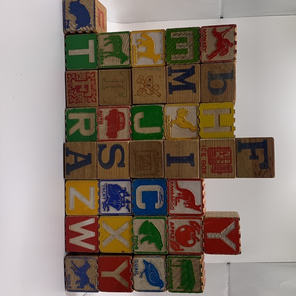 Antique Children’s Toys Alphabet Blocks Bright Vivid Colors & Symbols Animals - Picture 3 of 8